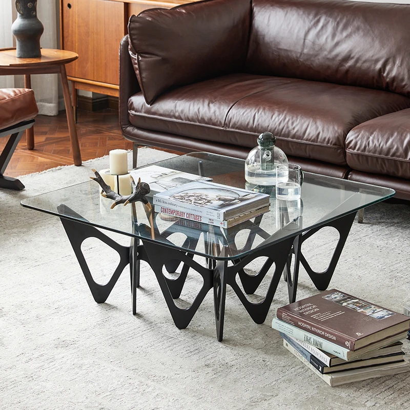 开物里 北欧意式极简表情butterfly钢化玻璃客厅方形黑色蝴蝶茶几