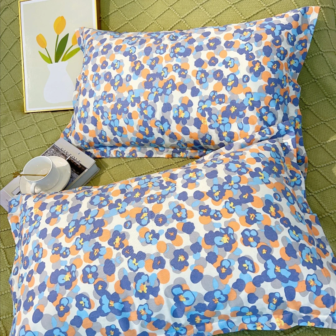 紫云朵-纯棉加厚棉麻鱼骨纹老粗布枕套一对48X74四季通用吸汗透气