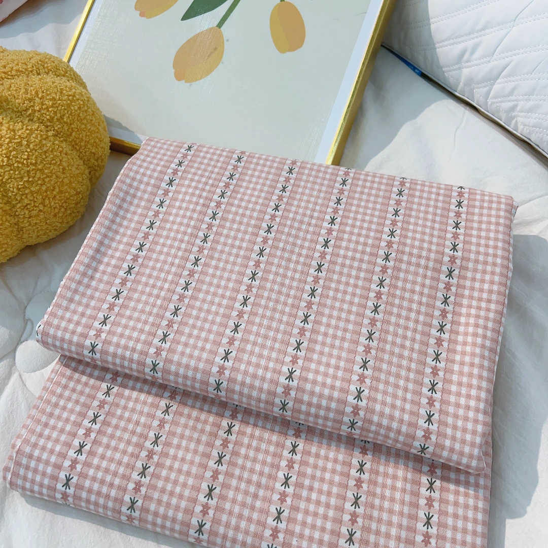 田园粉2X2.4纯棉加厚棉麻细纱老粗布床单，吸汗透气四季通用