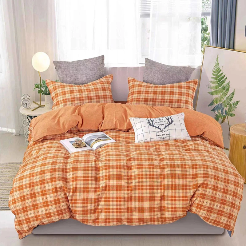 【晴空-咖】-床裙款全棉色织水洗棉四件套简约高温水洗