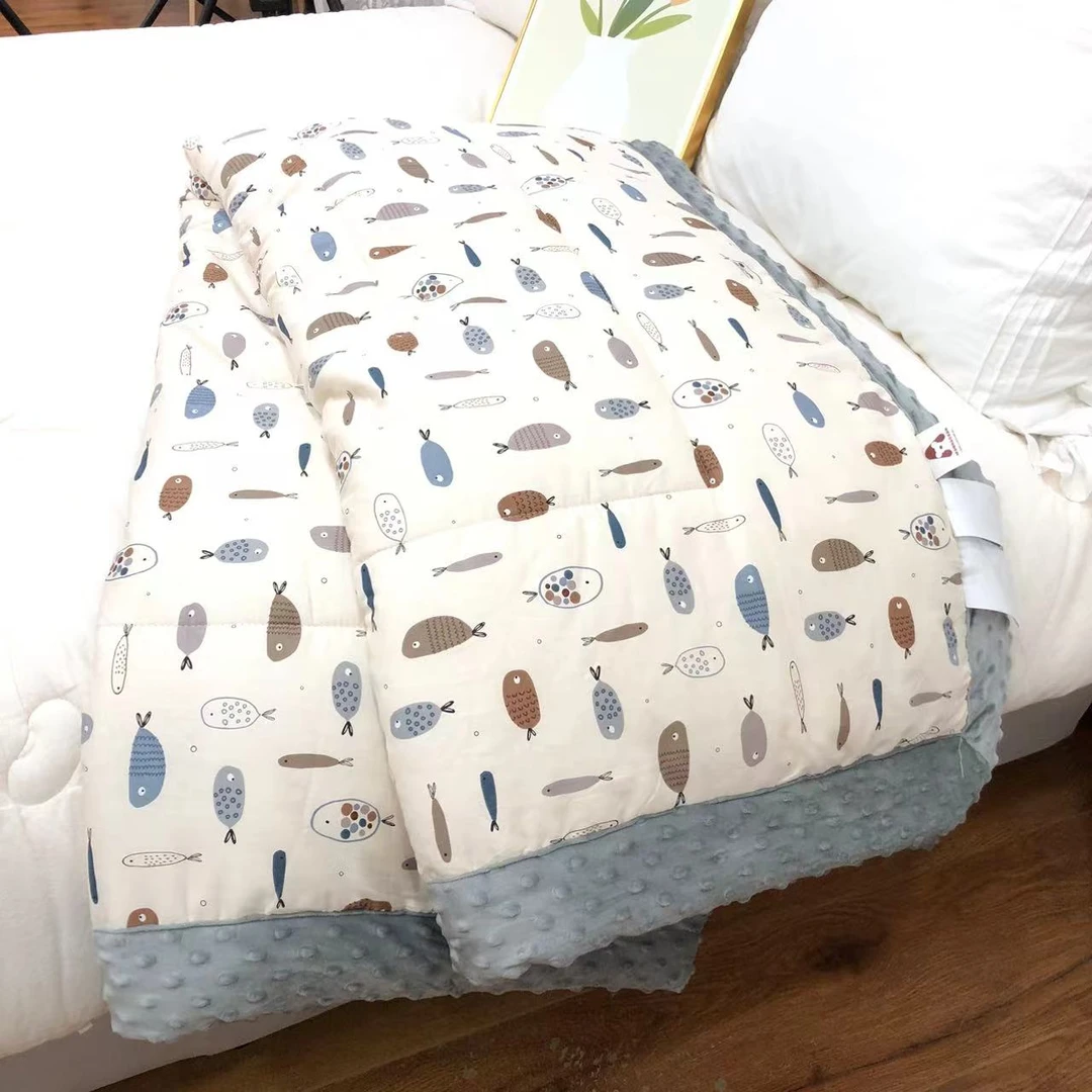 【奇趣鱼】A面纯棉B面婴儿绒1.5X2加厚豆豆被！填充大豆纤维！