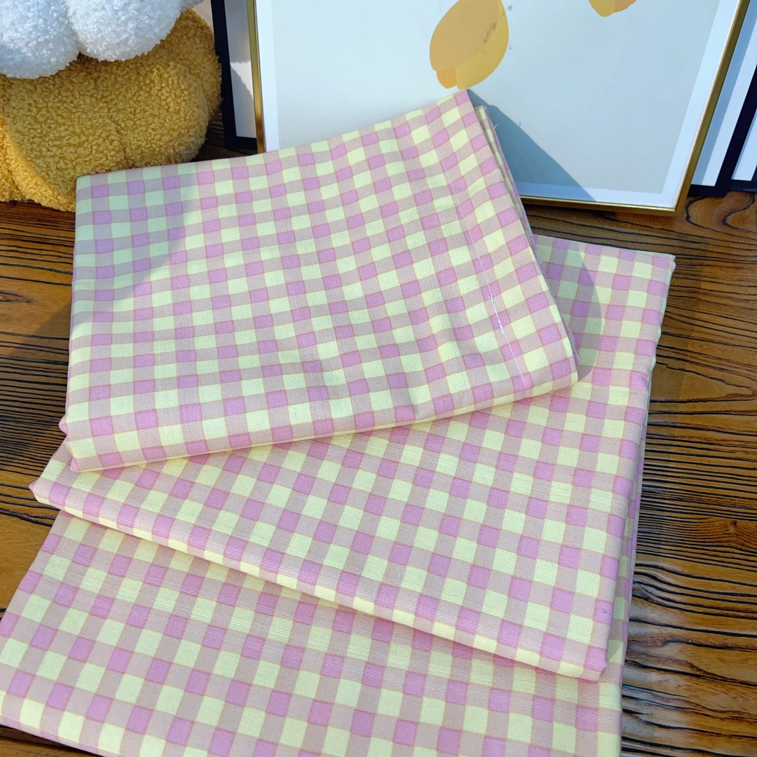 无印小格粉纯棉原棉老粗布直角双人三件套床单枕套加厚