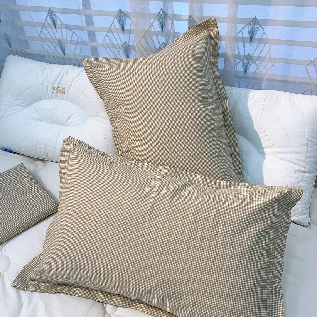 细格咖枕套 纯棉加厚帆布汉麻凉席枕套48X74
