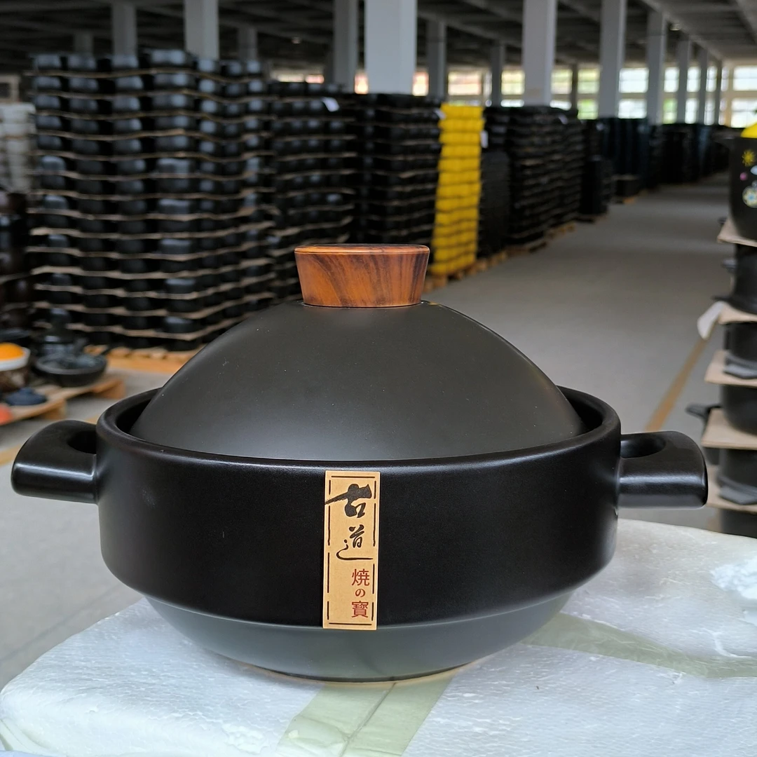 【工厂自营】黑金刚煲炒菜浅锅 木纹顶防烫手陶瓷砂锅家用炖锅