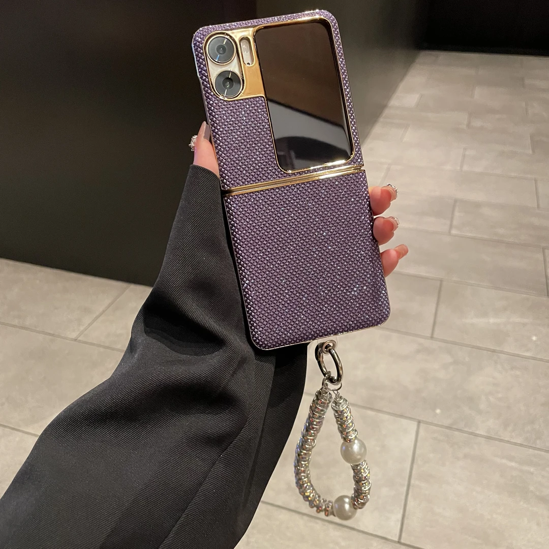 适用于oppofindn2flip手机壳钻纹电镀壳手链n2flip轻奢立体外壳潮