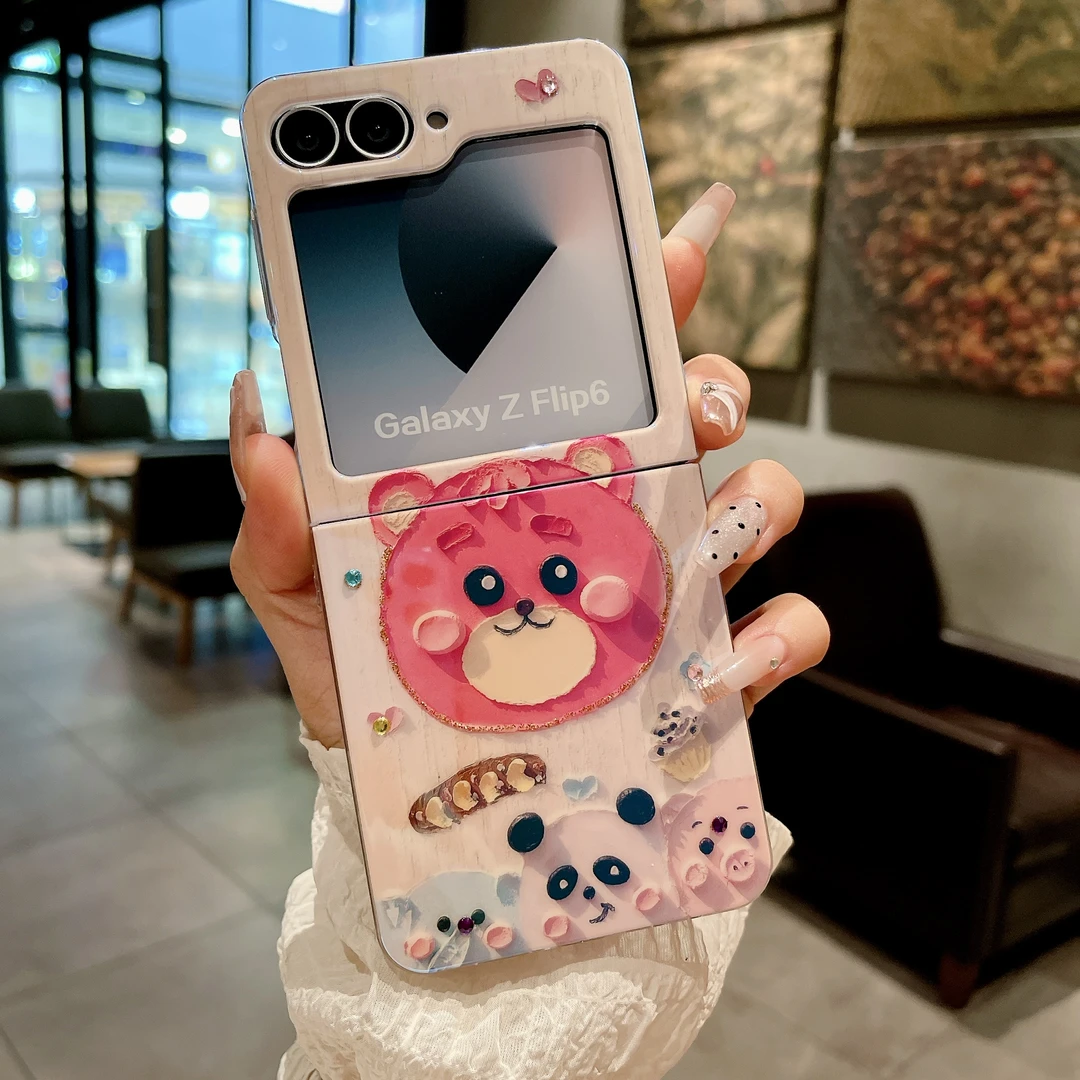 适用三星zflip6手机壳点钻折叠zflip6蓝光滴胶油画卡通蝴蝶保护壳