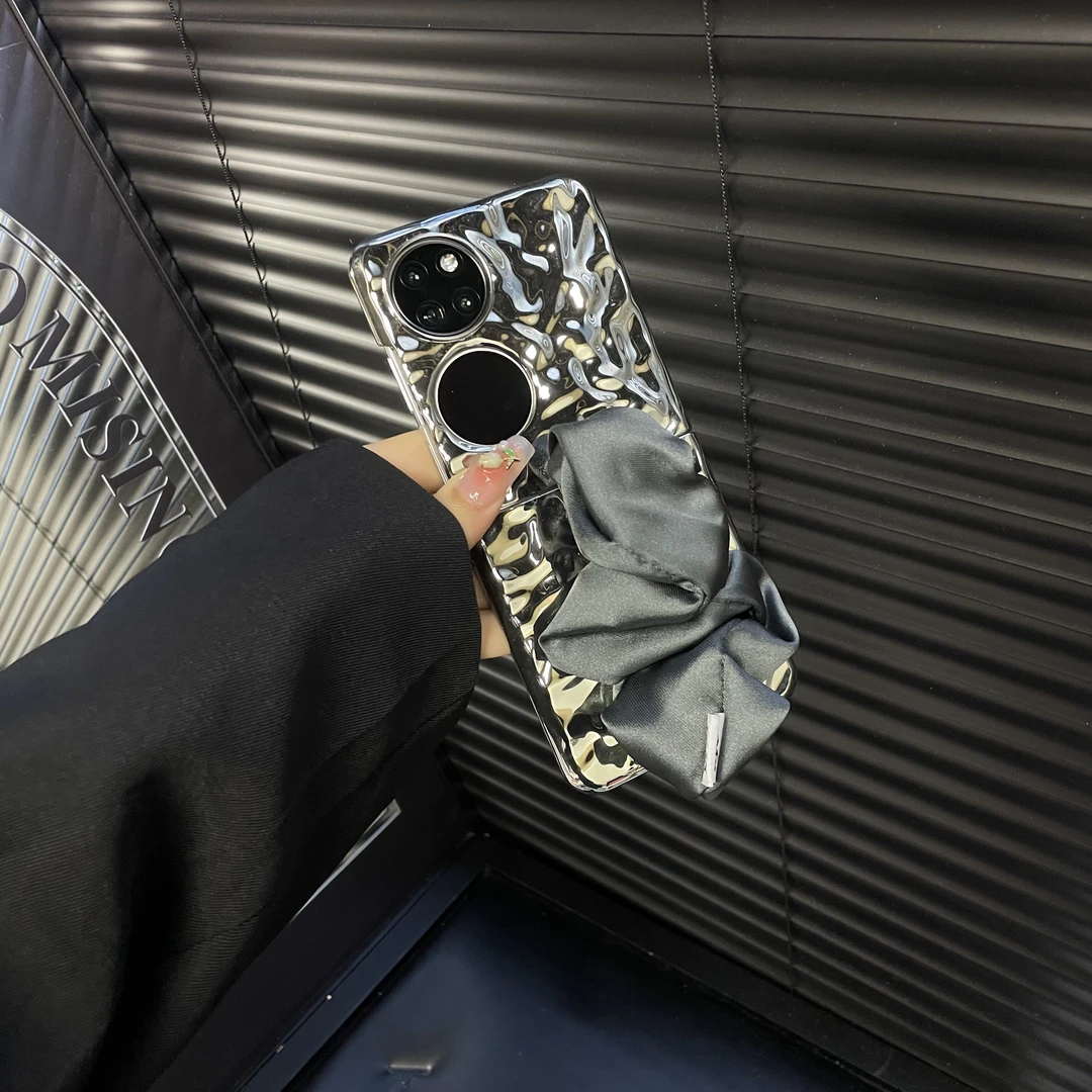 适用华为p50pocket手机壳褶皱烤漆丝巾腕带壳pocketS时尚防摔外壳