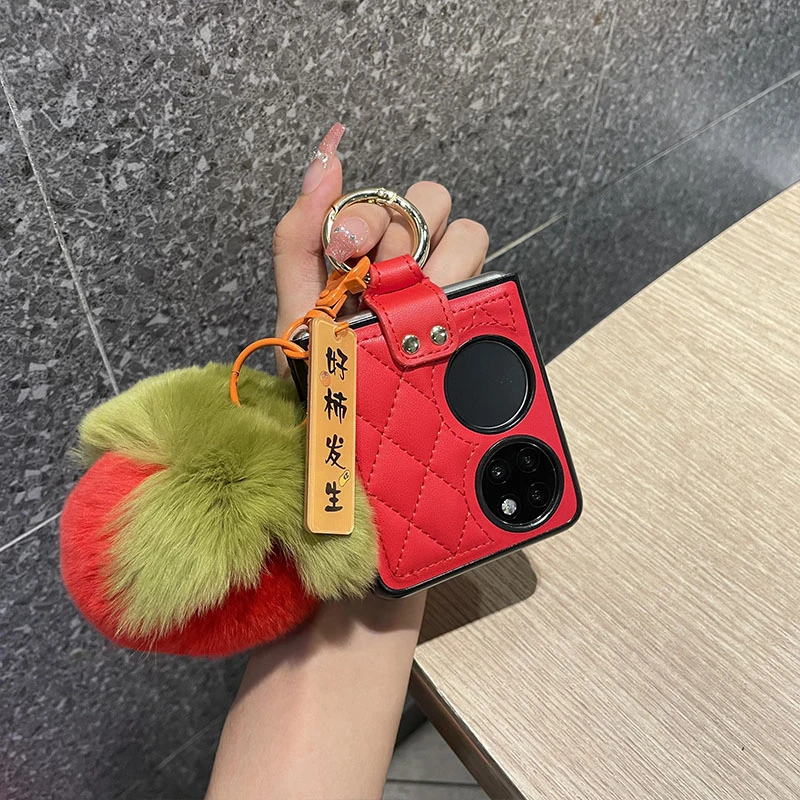 杜可可华为p50pocket手机壳菱格小香风指环款毛绒挂件PocketS防摔