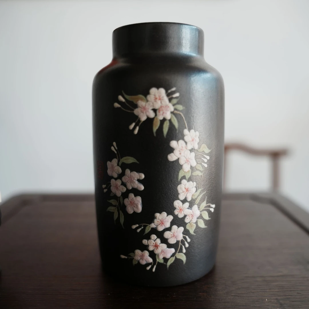 梅花 泥绘 石黄400cc 宜兴紫砂净水杯 石黄