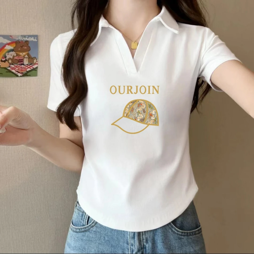 2023夏季新款休闲减龄女短袖t恤女士纯棉上衣修身显瘦翻领polo衫