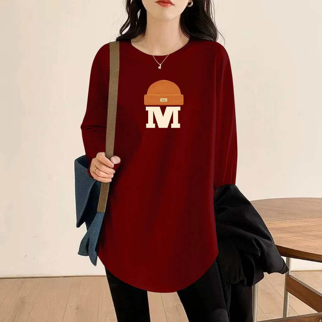 加绒毛中长款德绒打底衫秋冬新款遮屁股长袖t恤搭配鲨鱼裤的上衣