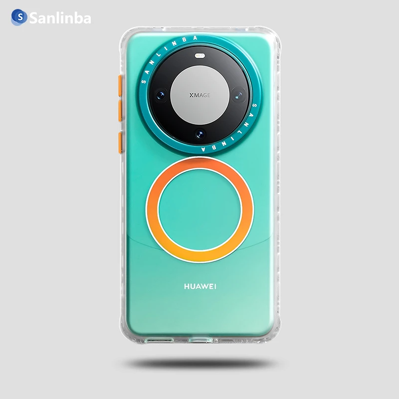 Sanlinba撞色渐变磁吸手机壳适用华为Mate60Pro+半透明磨砂保护壳