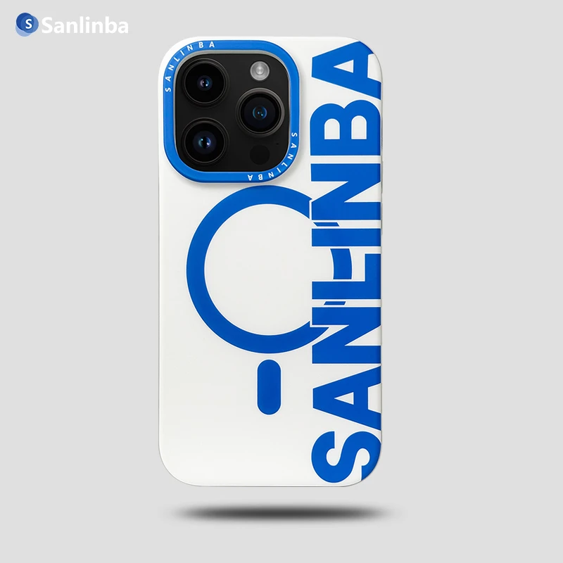 Sanlinba原创蓝白磁吸手机壳适用苹果iPhone15ProMax磨砂MagSafe