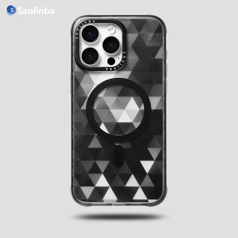 Sanlinba菱格磁吸手机壳适用苹果iPhone17ProMax磨砂透明保护壳