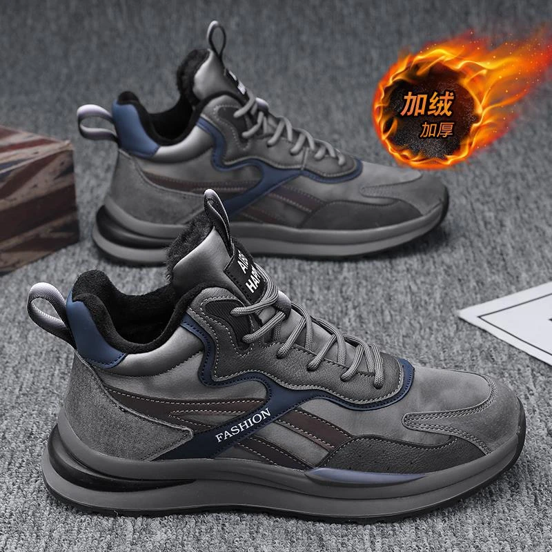 安踏神行男鞋冬季加绒保暖黑色鞋子百搭防水运动皮毛一体棉鞋男款