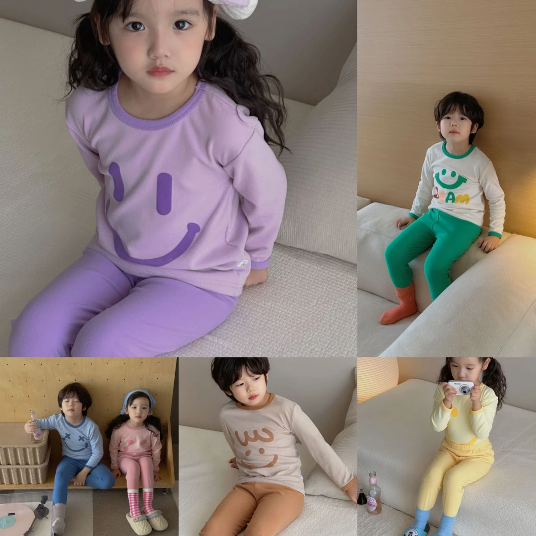春秋宝宝笑脸德荣家居服套装男女童2023儿童秋衣秋裤两件套睡衣