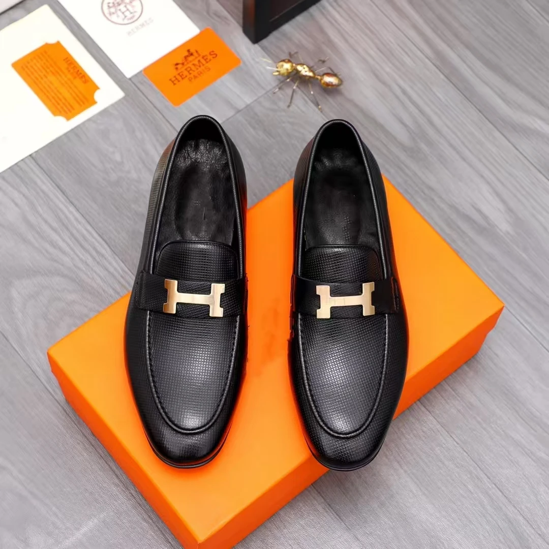 新款轻奢手工正装商务皮鞋英伦风一脚蹬男鞋