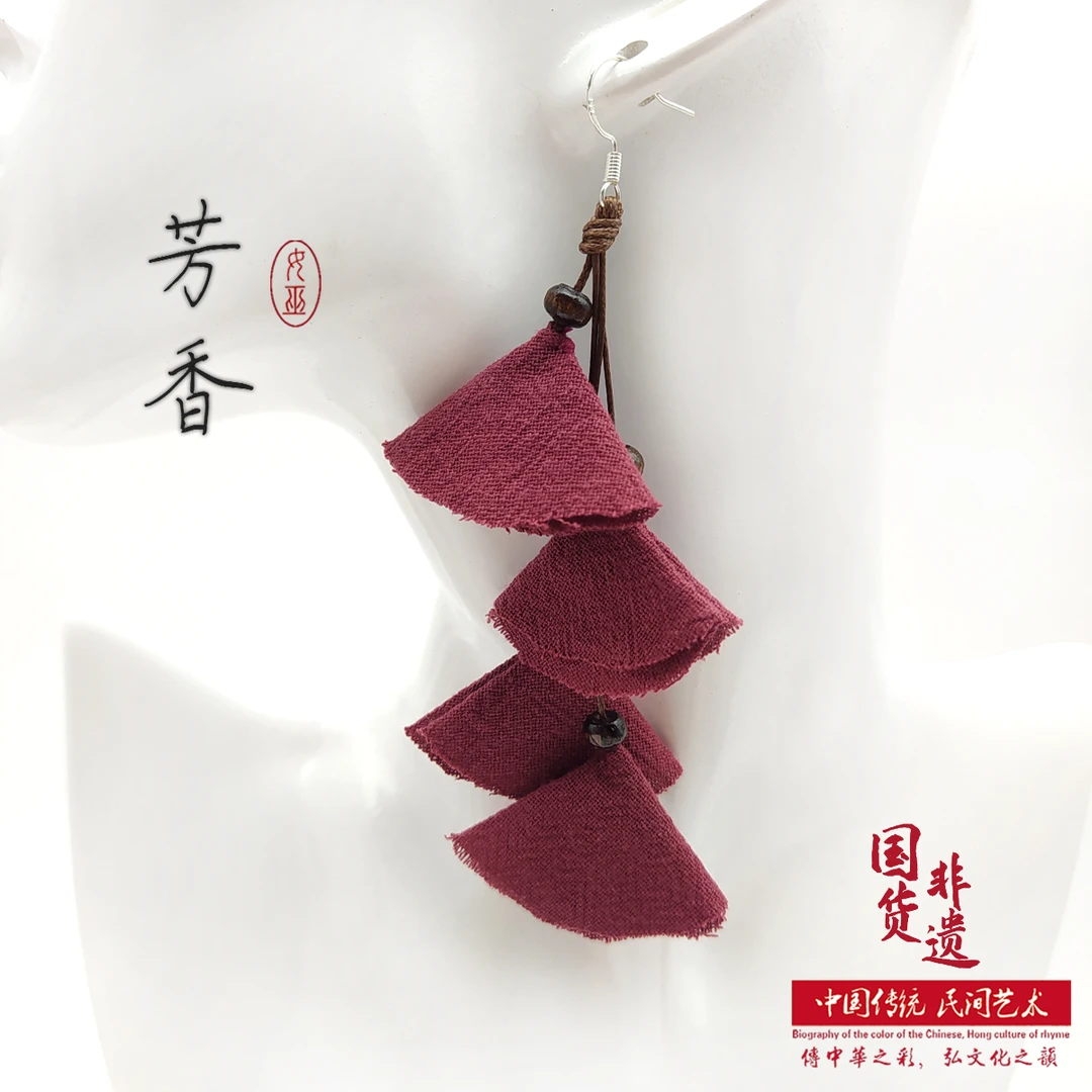 非金属布艺耳饰 草莓小清新传统纯棉手工染个性时尚百搭精品耳环