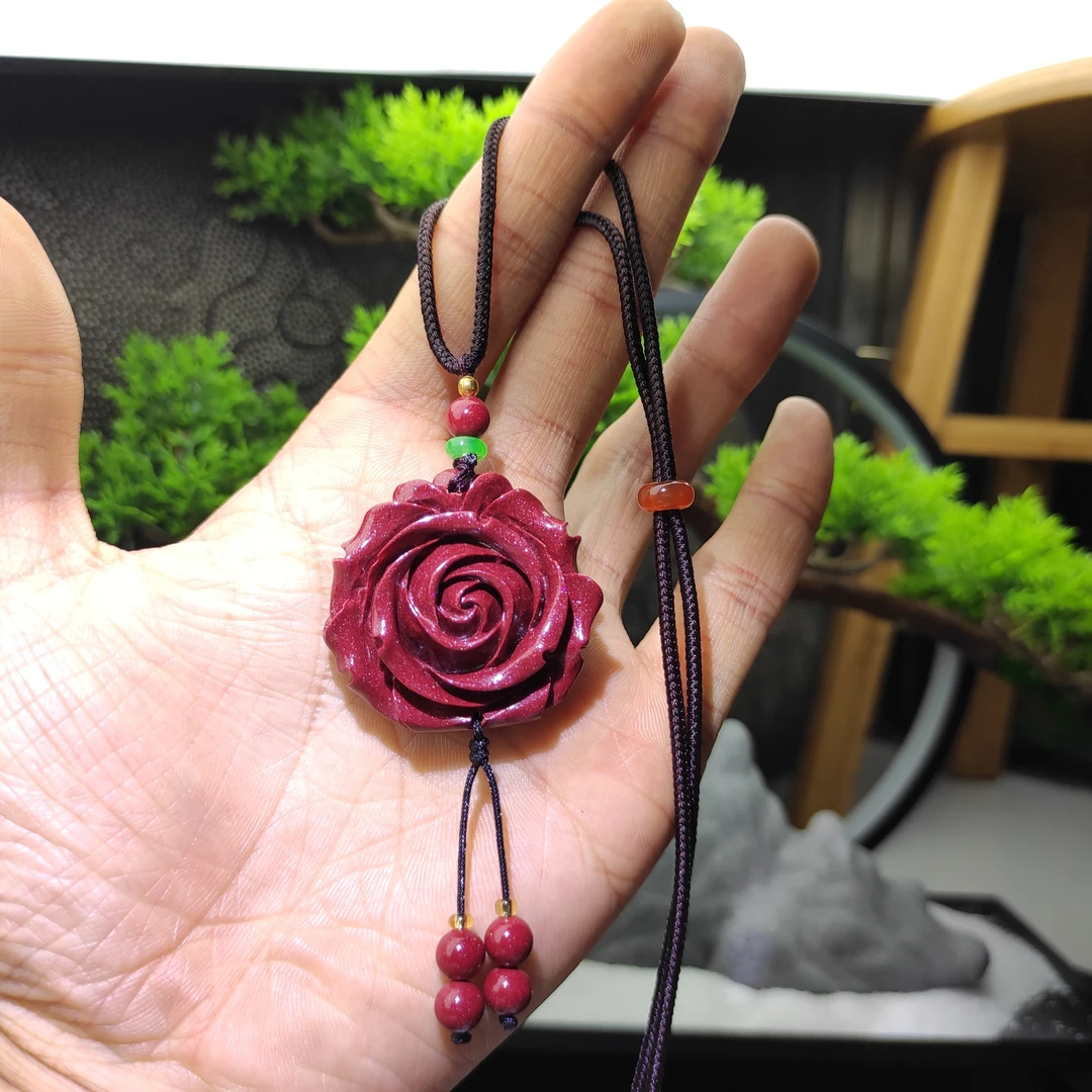 含辰砂工艺品碧霞寺直发玫瑰花吊坠双面花手工百搭时尚女款编织