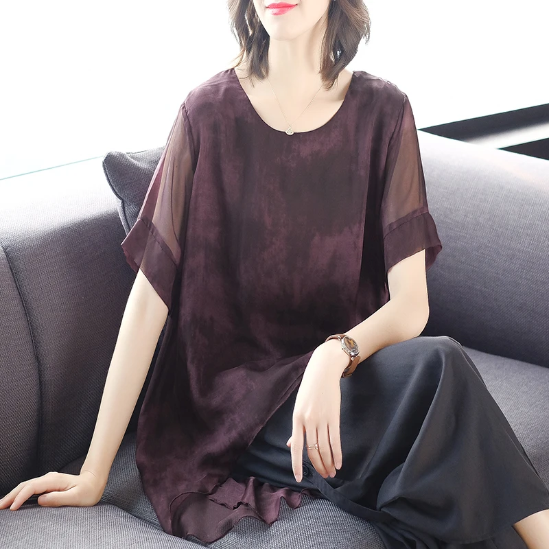 阿吉多真丝衬衫女夏大码女装杭州设计感小众小衫中老年桑蚕丝上衣