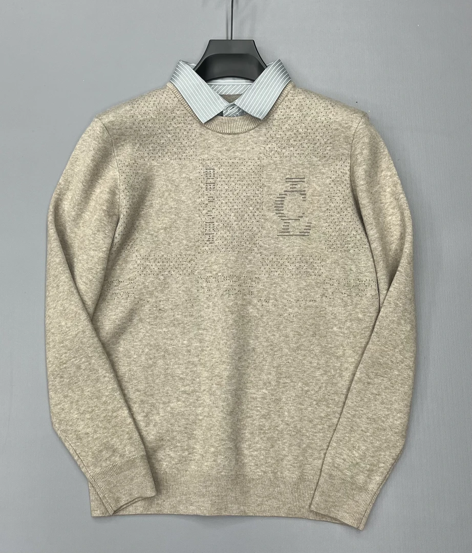 抗起球雪尼尔绒针织衫假两件男冬季厚款保暖商务休闲打底毛衫