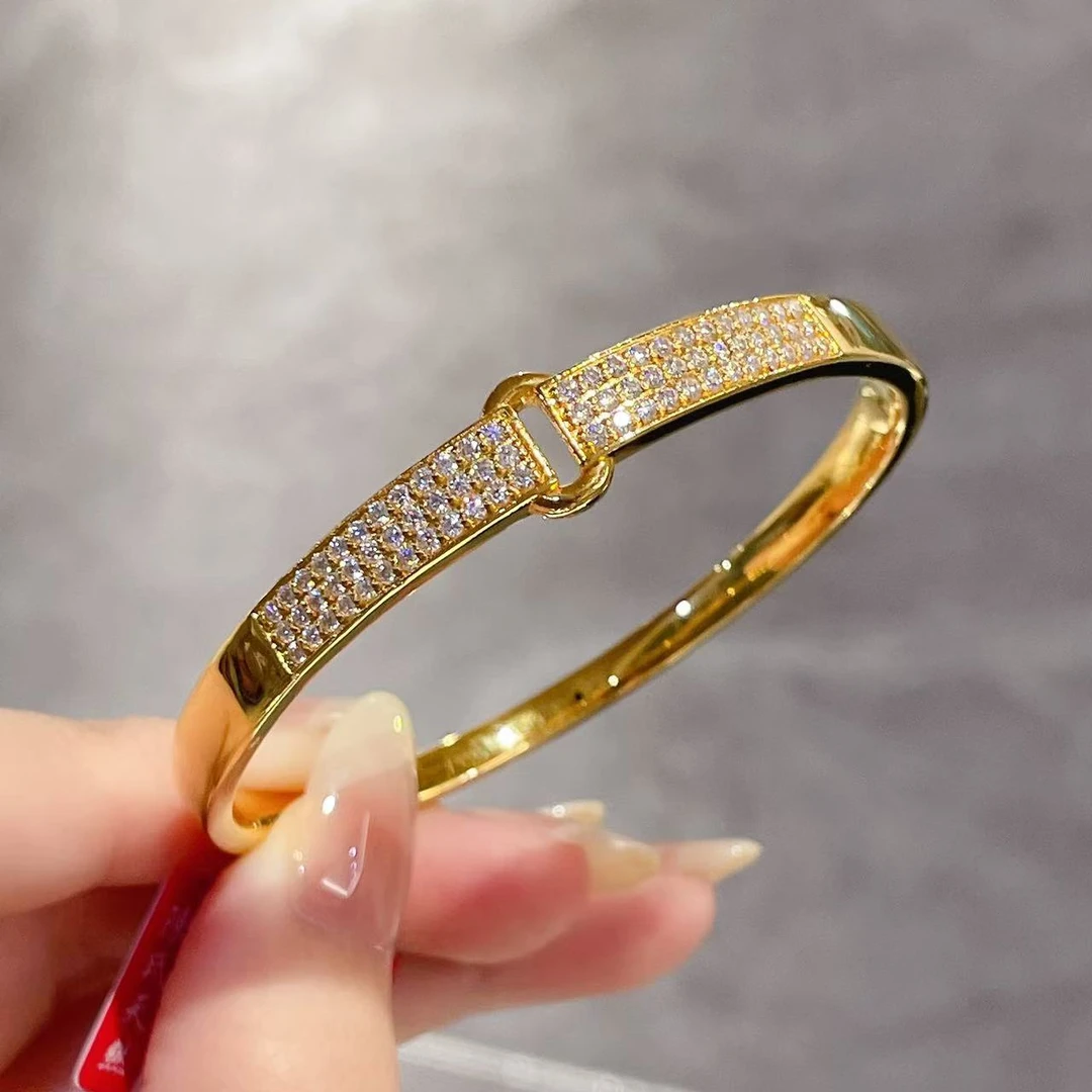 足金999 黄金首饰 莫桑满双扣手镯 气质百搭