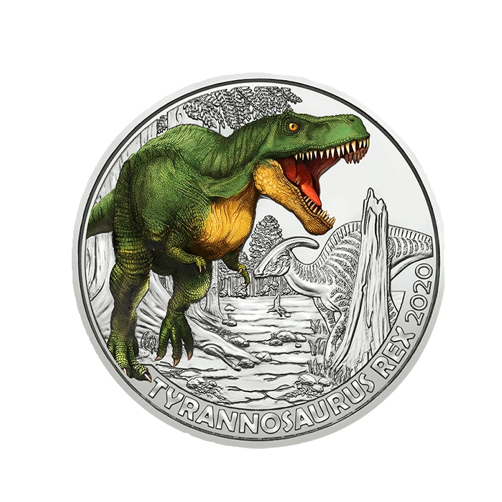 法定货币2020年超级夜光恐龙纪念币霸王龙3欧彩色币正品