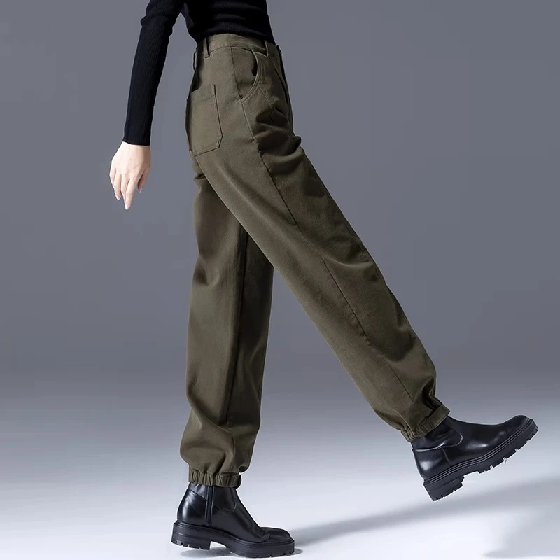 爆款工装牛仔裤女新款女裤秋冬运动裤休闲裤加绒裤子女冬季哈伦裤