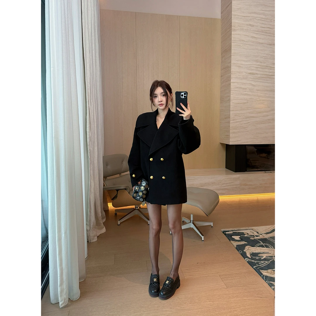 FORNI 风起伦敦 大翻领双面呢绵羊毛大衣气质休闲百搭宽松外套