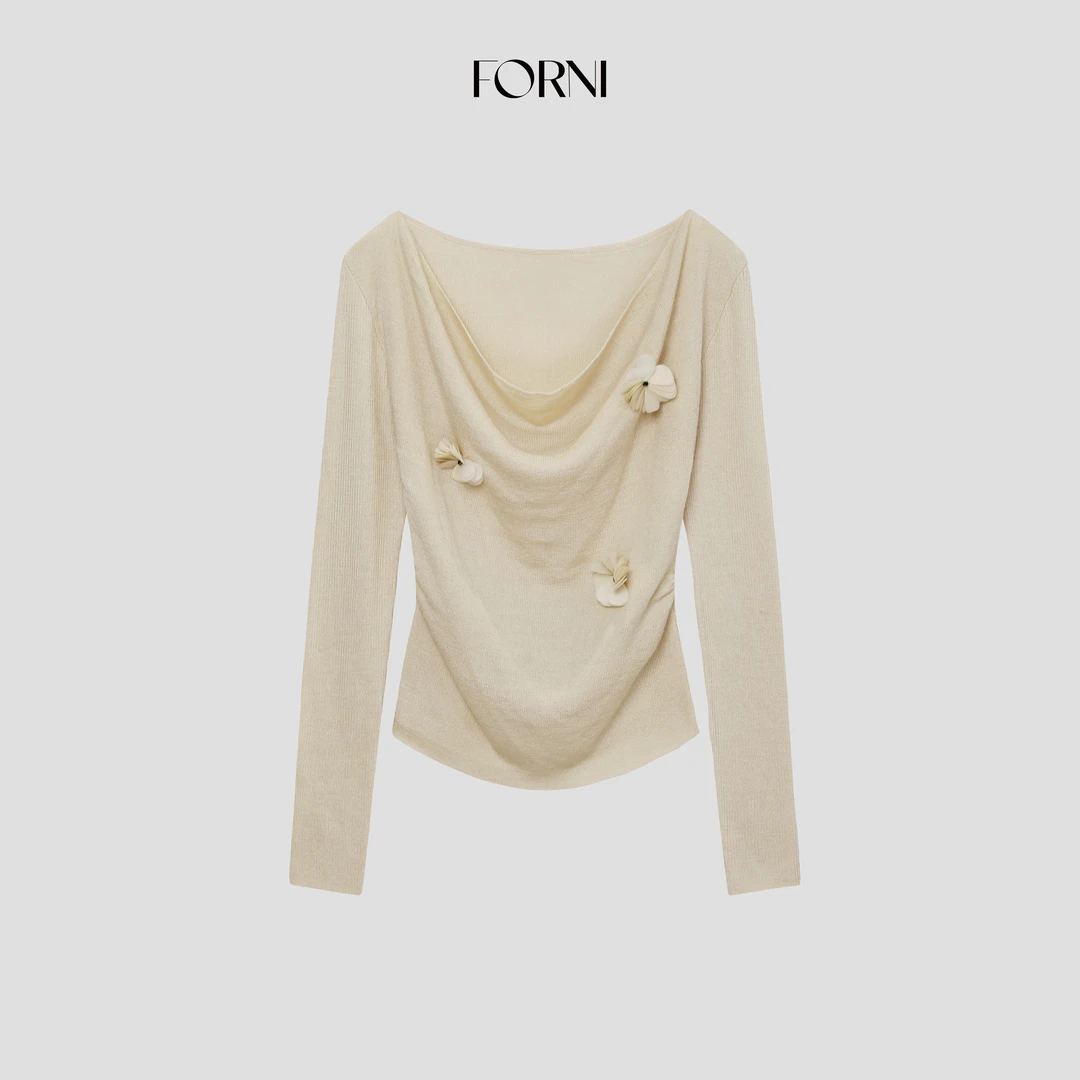 FORNI 月光舒曼 纯欲荡领针织衫掐腰显瘦修身叠穿打底衫