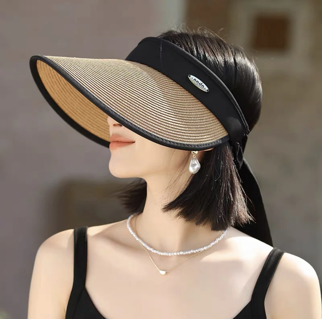 草编空顶防晒镂空透气大檐显脸小户外出游沙滩太阳帽