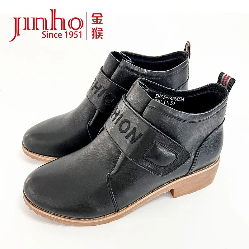 Jinho/金猴头层牛皮中帮舒适休闲魔术贴短靴748003A