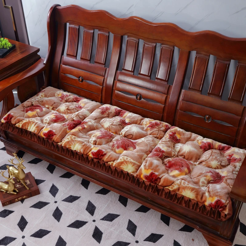 冬季加厚实木沙发垫新中式毛绒防滑坐垫2024新款纯色红木冬天座垫