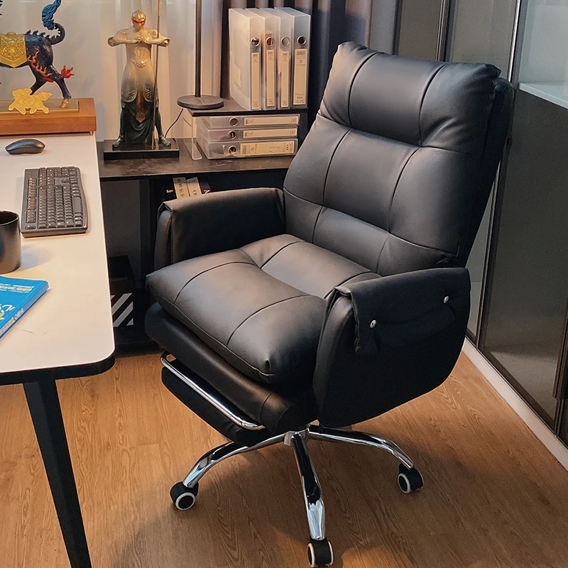 真皮轻奢老板椅家用电脑椅舒适办公椅可躺久坐书房座椅书桌靠背椅