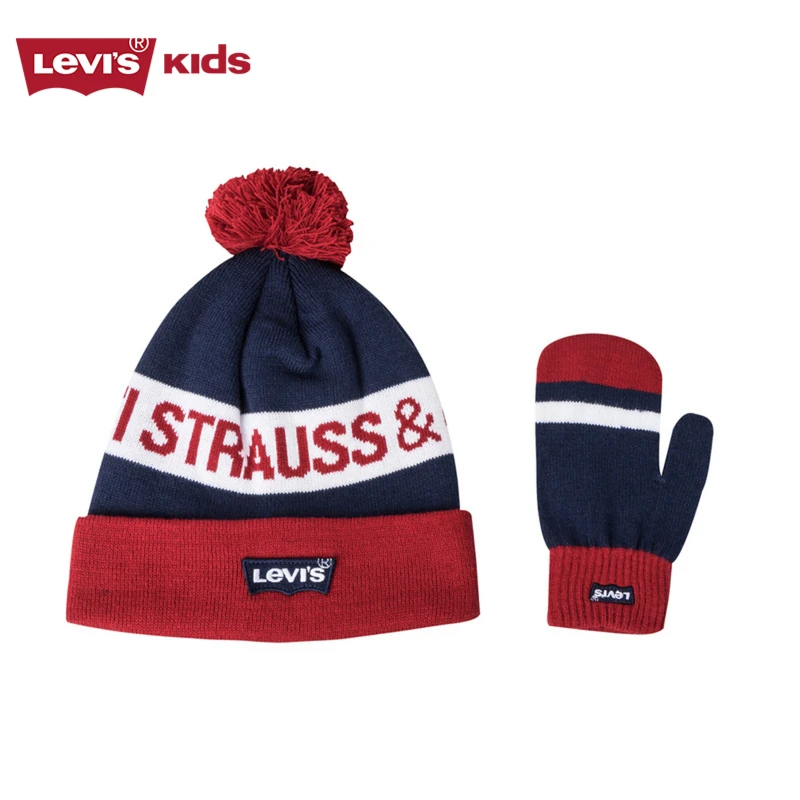 【官方旗舰】LEVIS李维斯男女童条纹加绒时尚冷帽/手套2件套8588