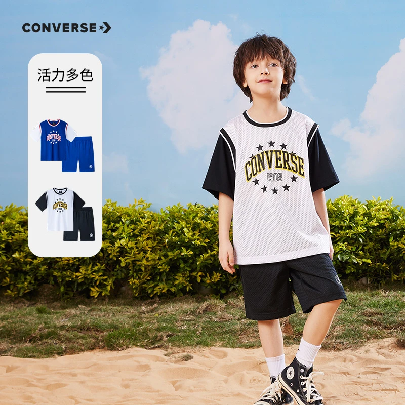 【官方旗舰】Converse 匡威夏季时尚运动童装训练球服短袖套装D933