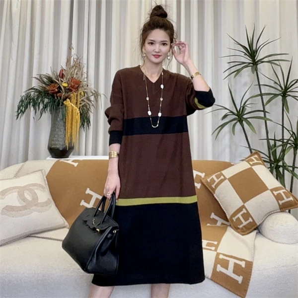 高端品质【森林夜】冬季保暖长款秋冬设计百搭毛衣显瘦连衣裙-6315#