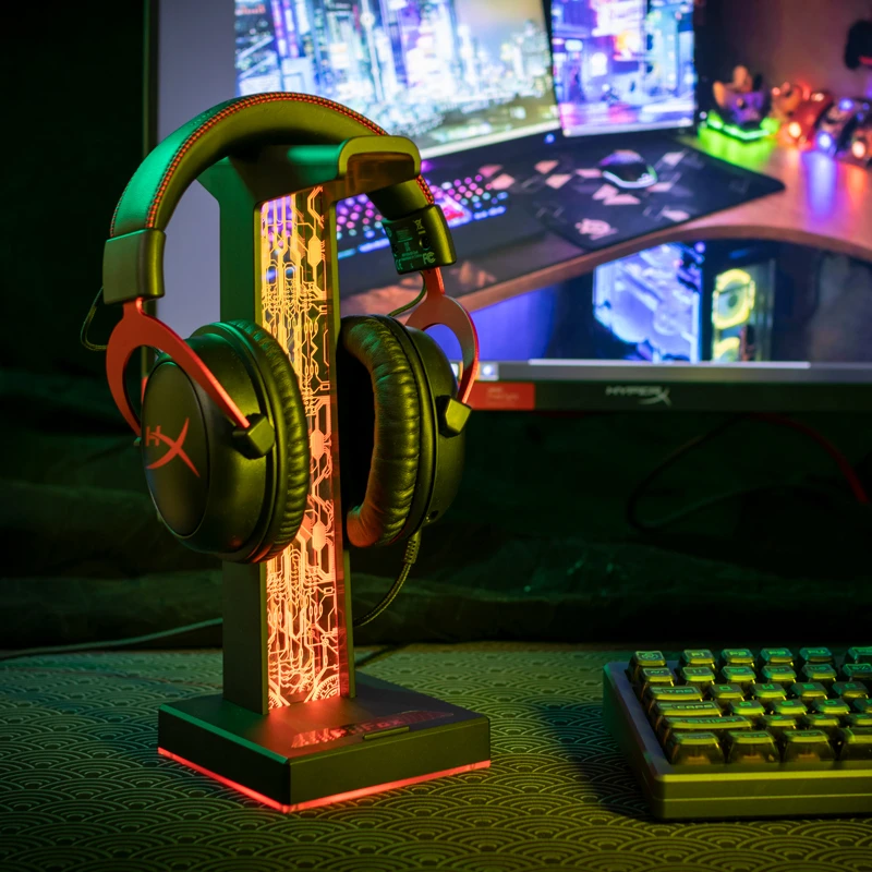 PIIFOX头戴式耳机支架幻彩RGB发光集成USB HUB多功能拓展坞桌搭