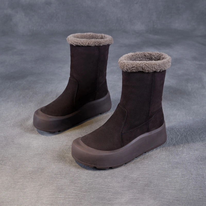 冬季雪地靴女加绒加厚保暖东北棉鞋真皮复古百搭羊羔毛中筒短靴子