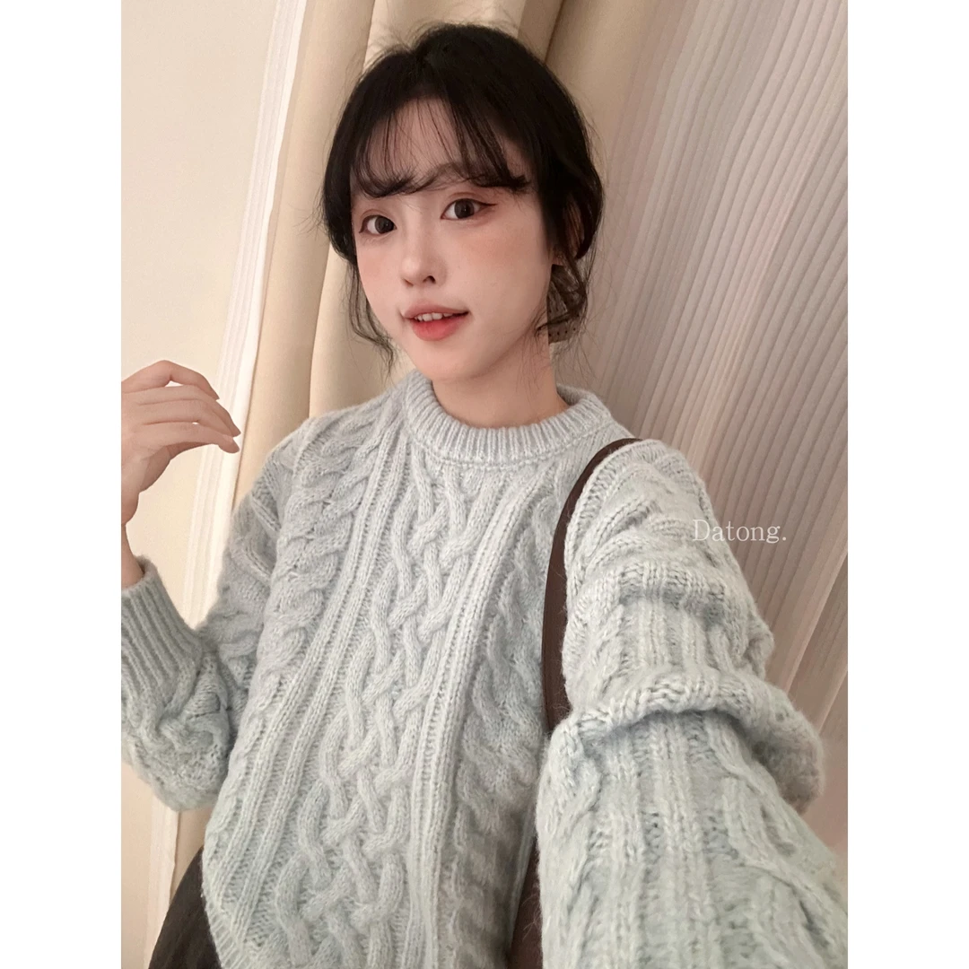 【Datong】复古粗针慵懒小众通勤纯色套头麻花毛衣