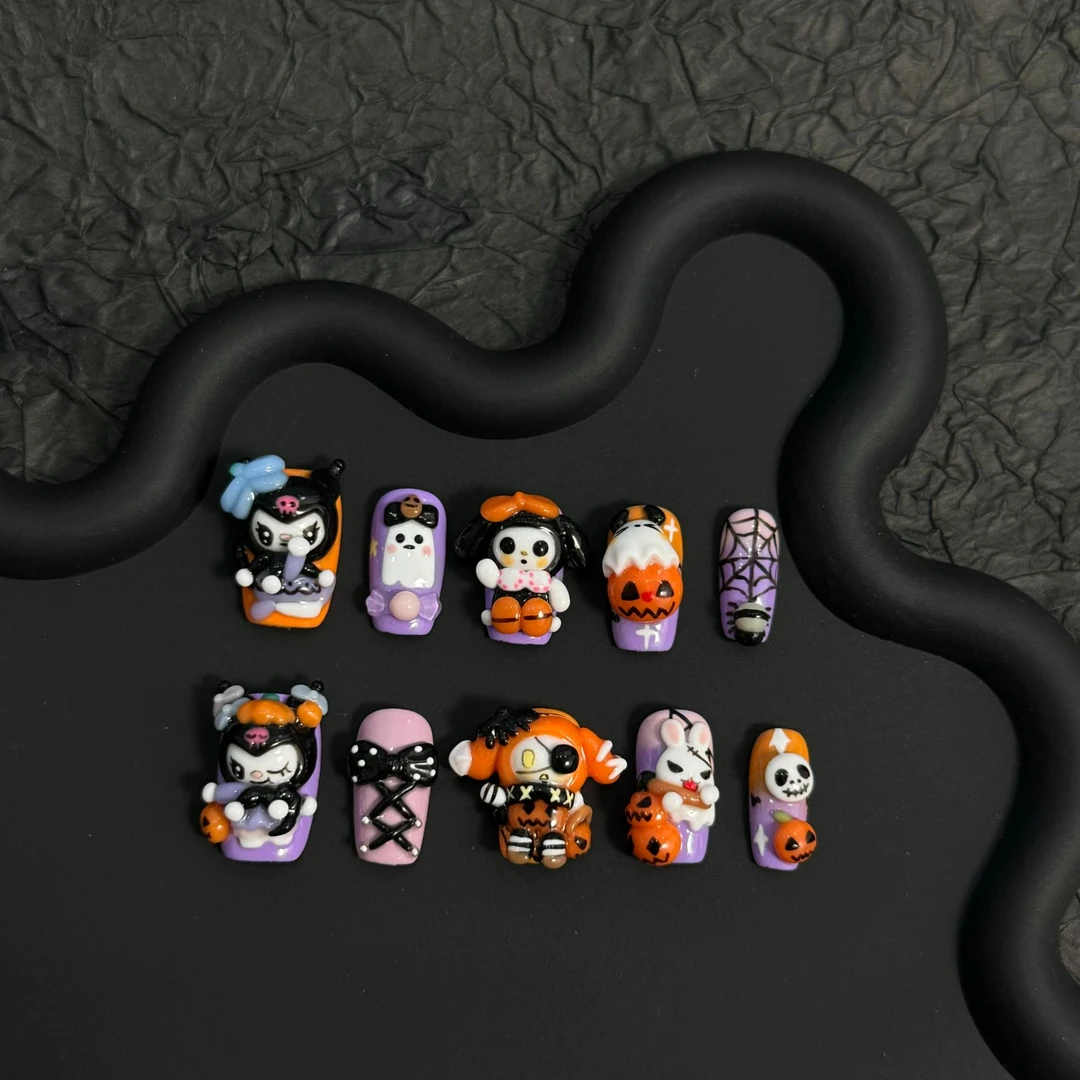 【库洛米·万圣】纯手捏纯手绘手工定制穿戴甲高级感可爱美甲穿戴式