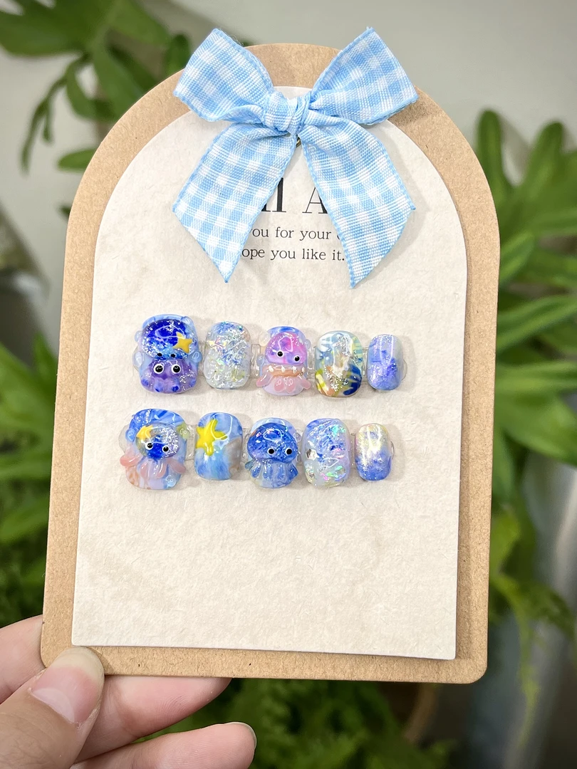 【典藏·水母】纯手捏纯手绘穿戴甲高级感可爱穿戴式春夏磨砂