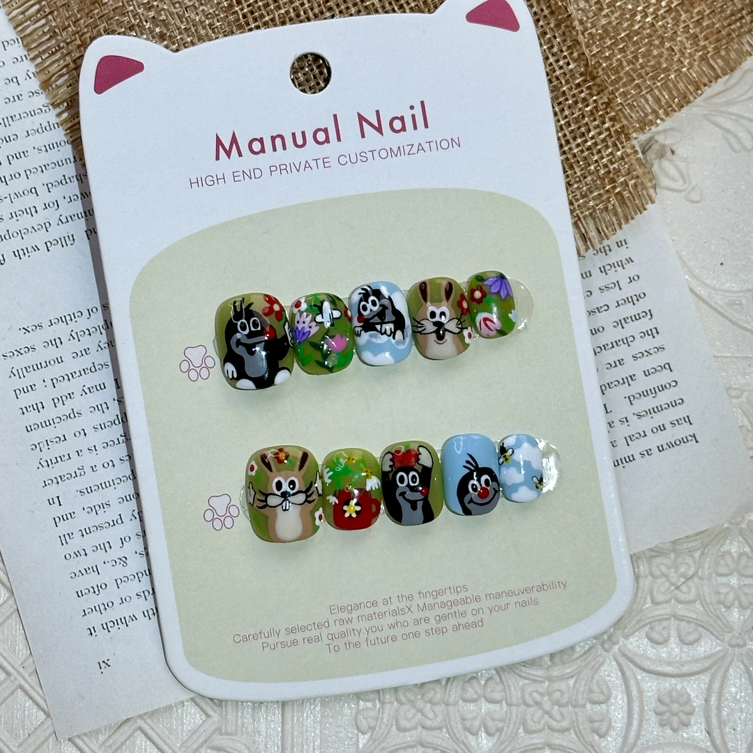 【鼹鼠花园】纯手捏纯手绘穿戴甲高级感可爱穿戴式春夏磨砂