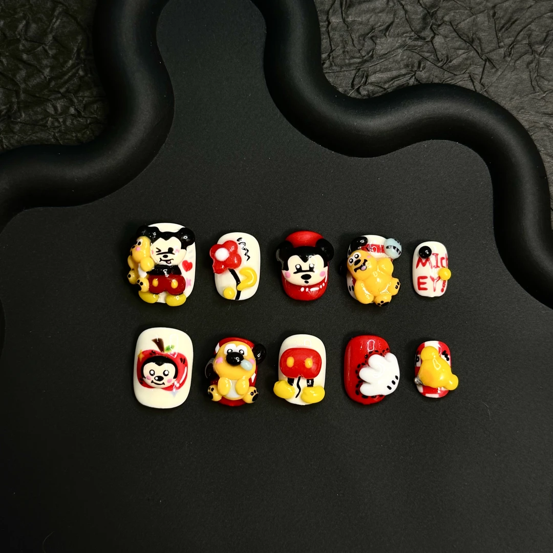 【米老鼠】手绘手捏美甲水彩晕染绘画潮玩穿戴甲可爱甜酷雕花