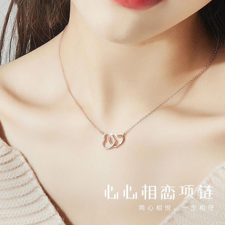 坠链均925银合成锆石 520爱心项链女夏纯银锁骨链轻奢高级设计感