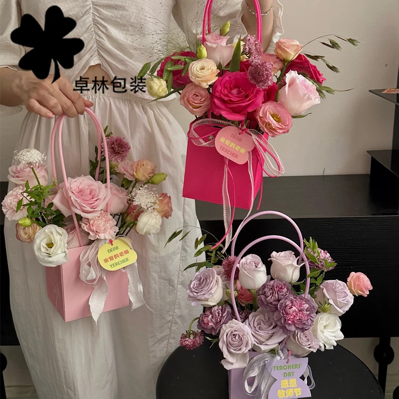 【直播】手工diy鲜花插花盒马卡龙手提袋系列手提盒花店资材