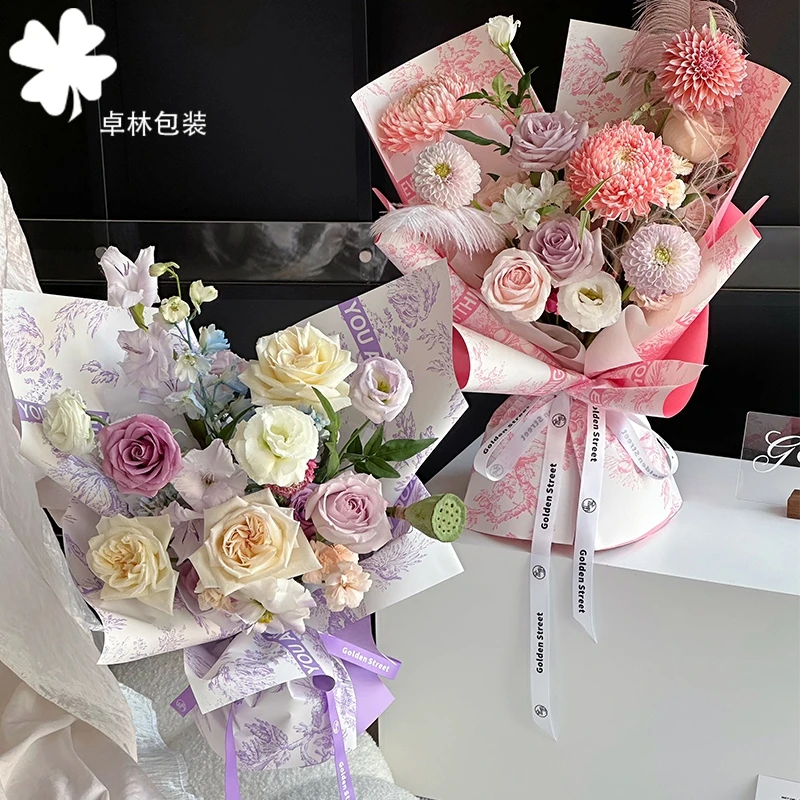 【主播】6丝加厚爵士庄园花束包装纸高级印花防水膜花艺材料