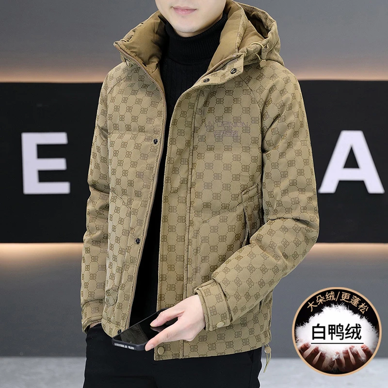 羽绒服冬季男士连帽新款时尚字母印花防寒保暖轻奢休闲羽绒服外套