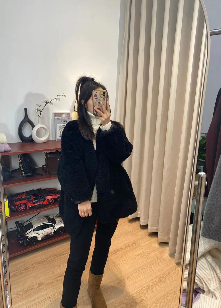 【慧慧精选】冬季新品 高货中长100羊毛皮毛一体外套