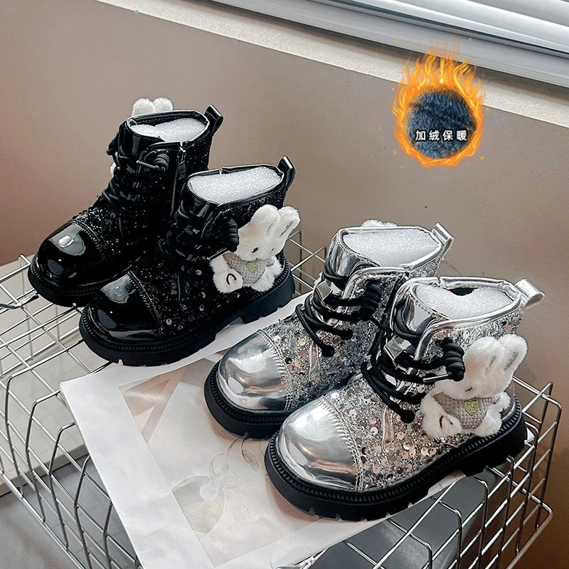 【冬上新】女童马丁靴加厚保暖小兔子厚底短靴2024冬季新款圆头时尚